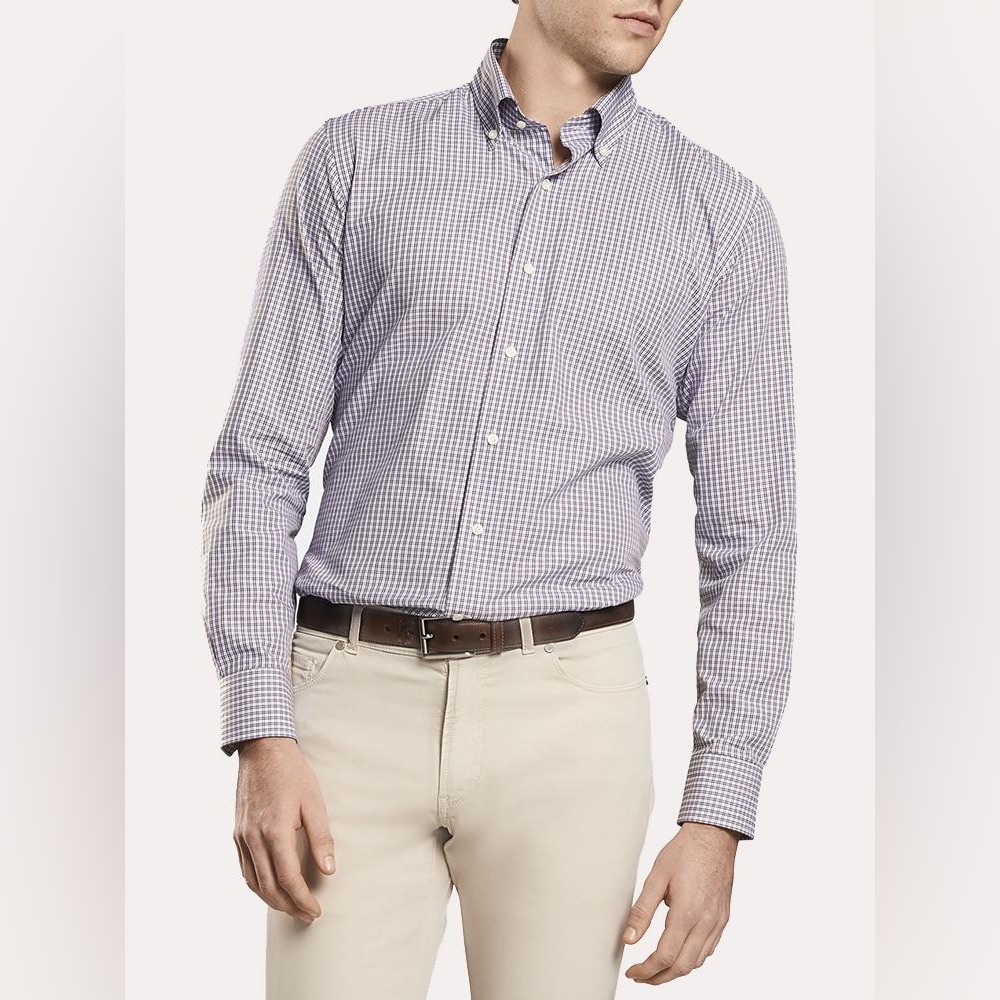 J.Crew Shirt Mens 100% Cotton L Tailored Fit White Purple Plaid Washed Casual